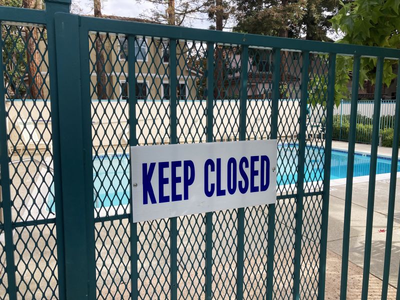 Pool Safety Fence with Gate Open